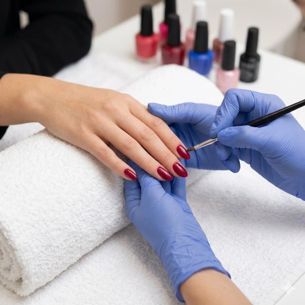 Nail salon with manicure stations during a busy service day